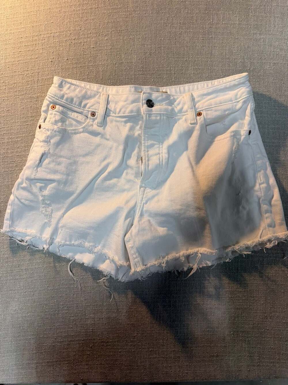 7 For All Mankind Cheeky Shortie High Rise Original Fit White Denim Shorts